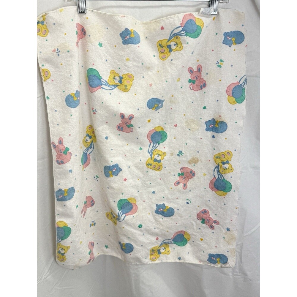Vintage 80s 90s Riegel Flannel Fabric Cut Piece 26x21 Bunny Teddy Bear Pastels